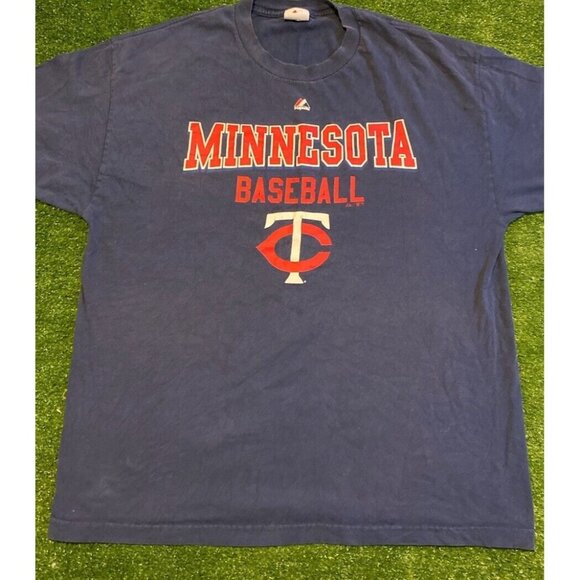 Minnesota Twins shirt mens extra large blue red Y2K Majestic short sleeve MLB W - Picture 1 of 10